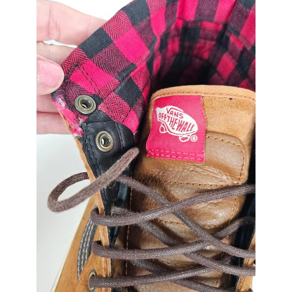 Vans Sk8-Hi MTE Glazed Ginger Brown Suede Plaid Flannel Mens 10.5 High Shoes